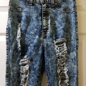 Blue denim acid wash jeans